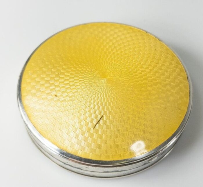 american sterling silver and yellow guilloche enamel compact 8