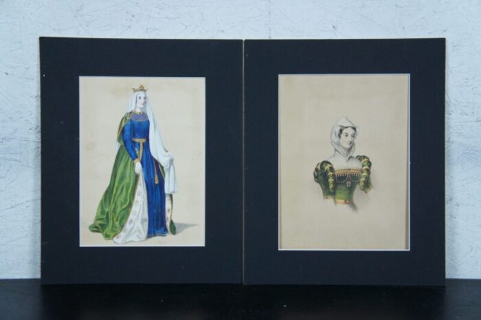 antique 1840 costumes of british ladies historical fashion engravings framed set of 13 5411