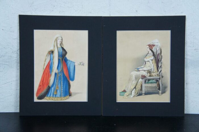 antique 1840 costumes of british ladies historical fashion engravings framed set of 13 5986