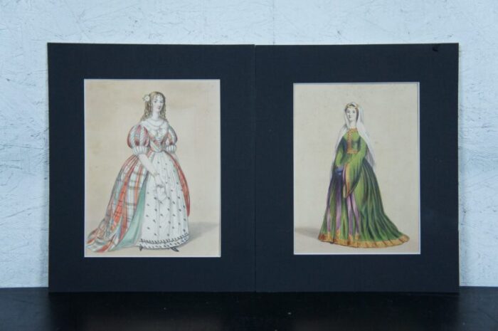 antique 1840 costumes of british ladies historical fashion engravings framed set of 13 6387