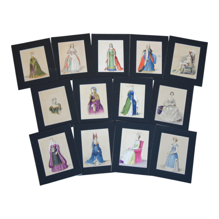 antique 1840 costumes of british ladies historical fashion engravings framed set of 13 6740