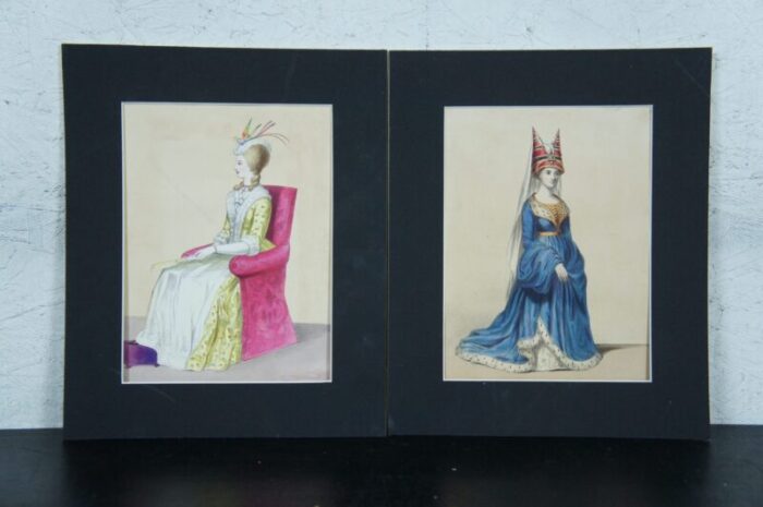 antique 1840 costumes of british ladies historical fashion engravings framed set of 13 7878