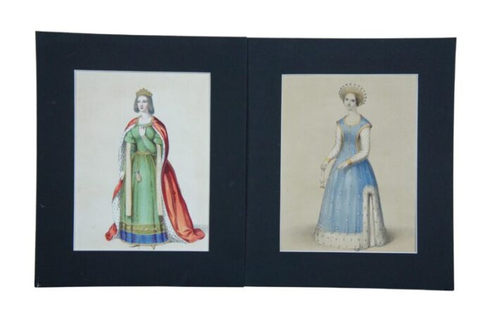 antique 1840 costumes of british ladies historical fashion engravings framed set of 13 8544