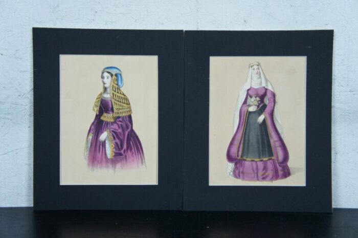 antique 1840 costumes of british ladies historical fashion engravings framed set of 13 9895