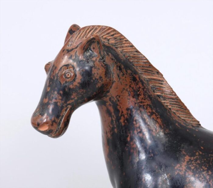 antique 19th century chinese porcelain figure of a horse in mottled brown glaze 2708