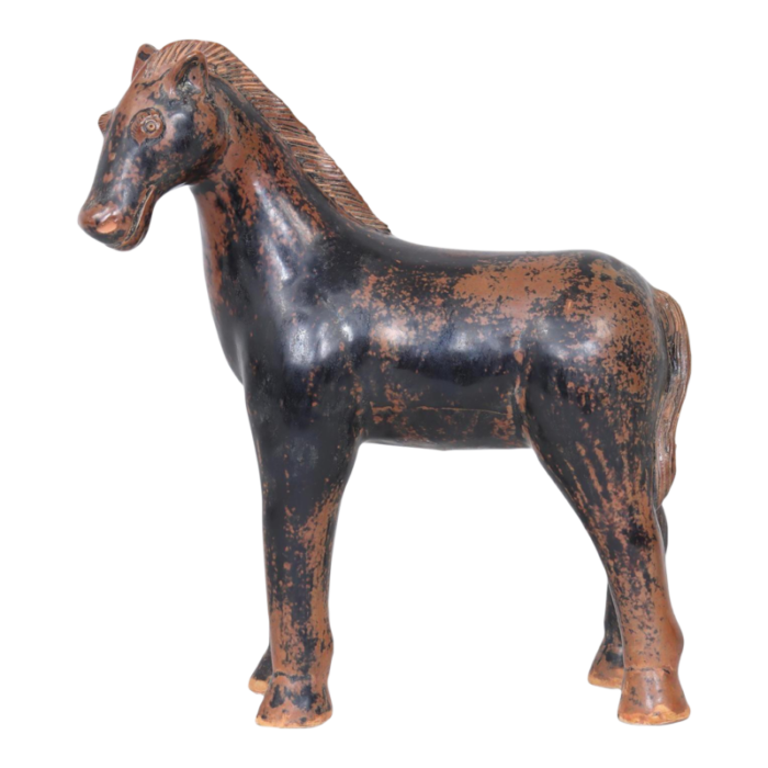 antique 19th century chinese porcelain figure of a horse in mottled brown glaze 6162