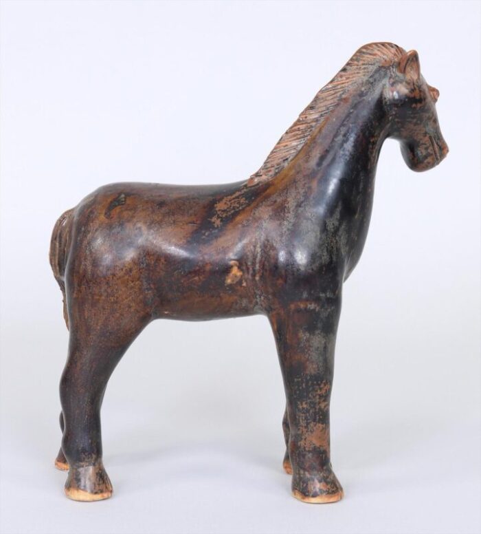 antique 19th century chinese porcelain figure of a horse in mottled brown glaze 7781