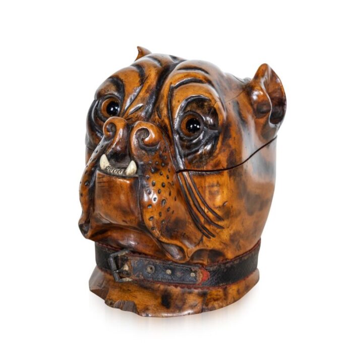 antique 19th century victorian wood of life bulldog tobacco jar 1890s 1