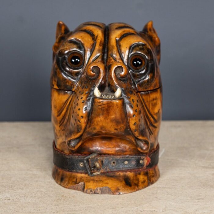 antique 19th century victorian wood of life bulldog tobacco jar 1890s 18