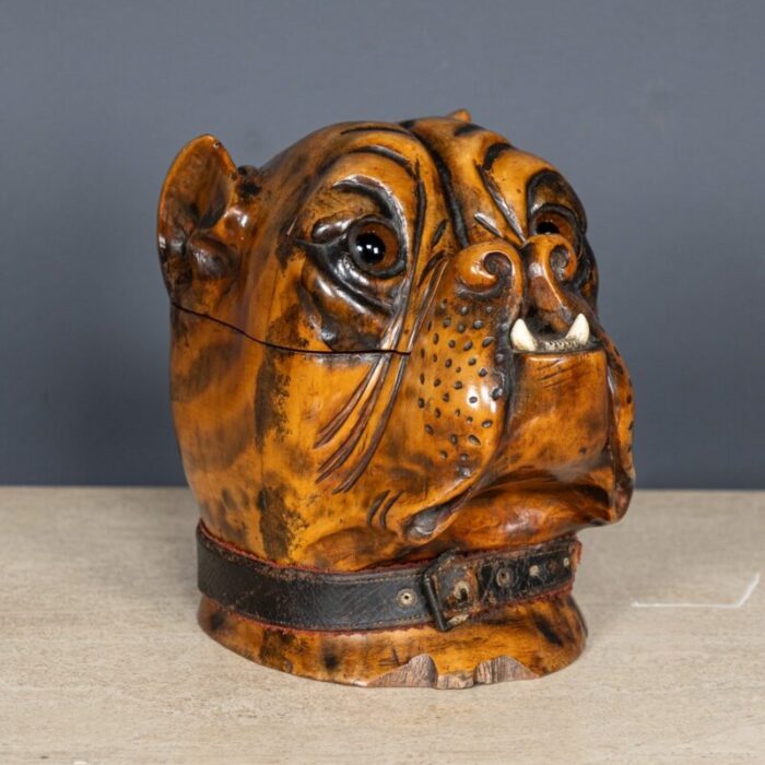 antique 19th century victorian wood of life bulldog tobacco jar 1890s 19