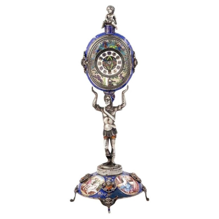 antique 19th century viennese enamel silver allegorical desk clock austria 1