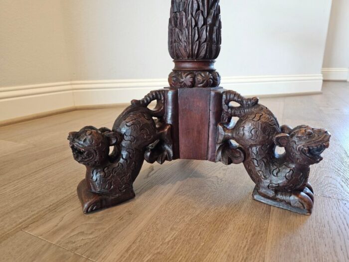 antique anglo indian burmese sculptural carved wood animal figure pedestal table 0679