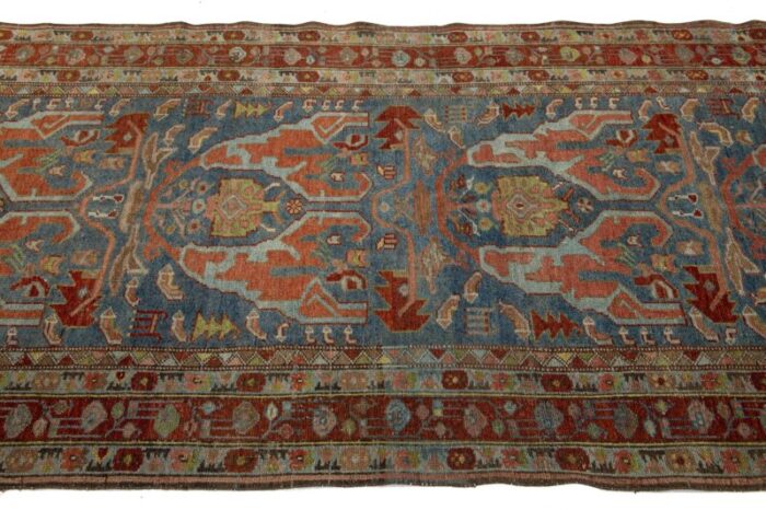 antique bidjar handmade long wool runner in blue with allover design 2715