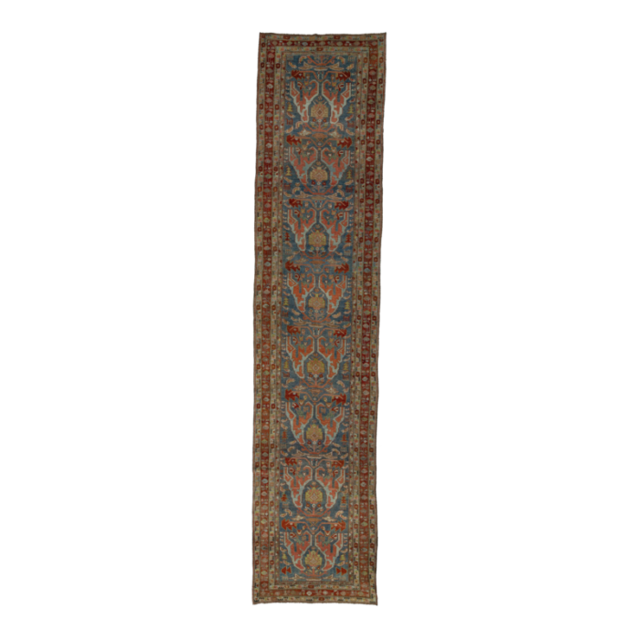 antique bidjar handmade long wool runner in blue with allover design 5039