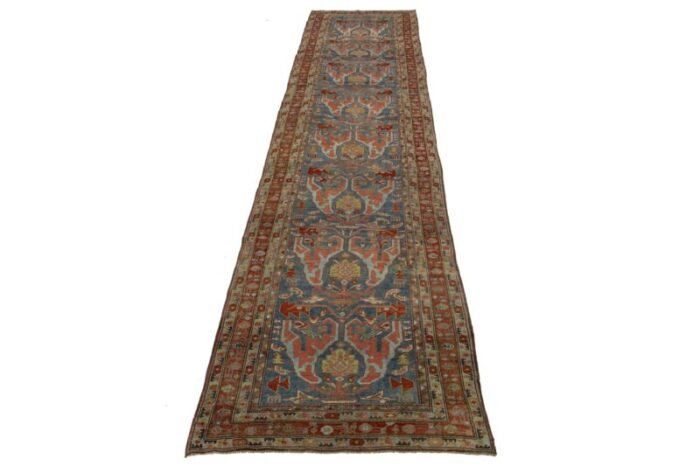 antique bidjar handmade long wool runner in blue with allover design 9766