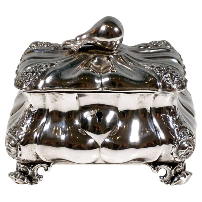 antique biedermeier silver sugar box with pear knob attributed to thomas dub vienna 1863 1