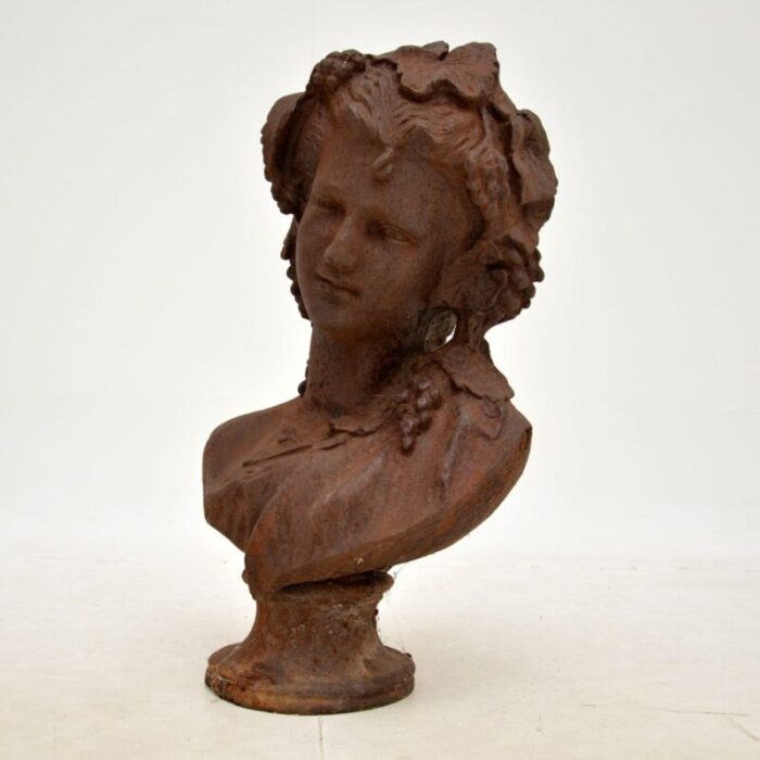 antique cast iron bust of young woman 1900s 2