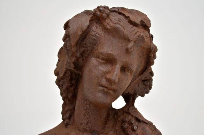 antique cast iron bust of young woman 1900s 7