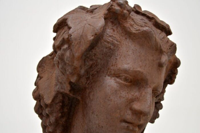 antique cast iron bust of young woman 1900s 8