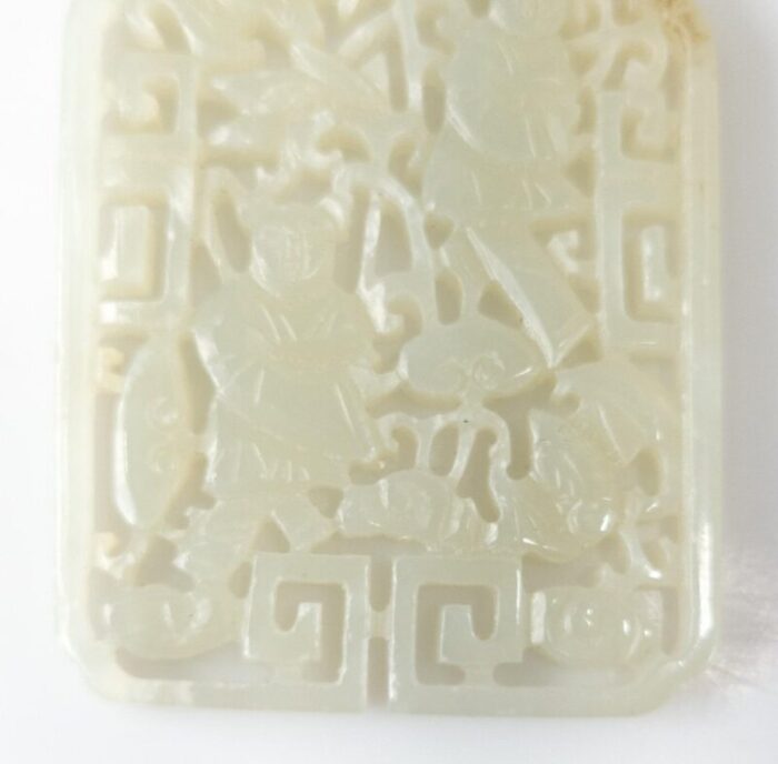 antique chinese white nephrite hetian jade carved pendant plaque 3