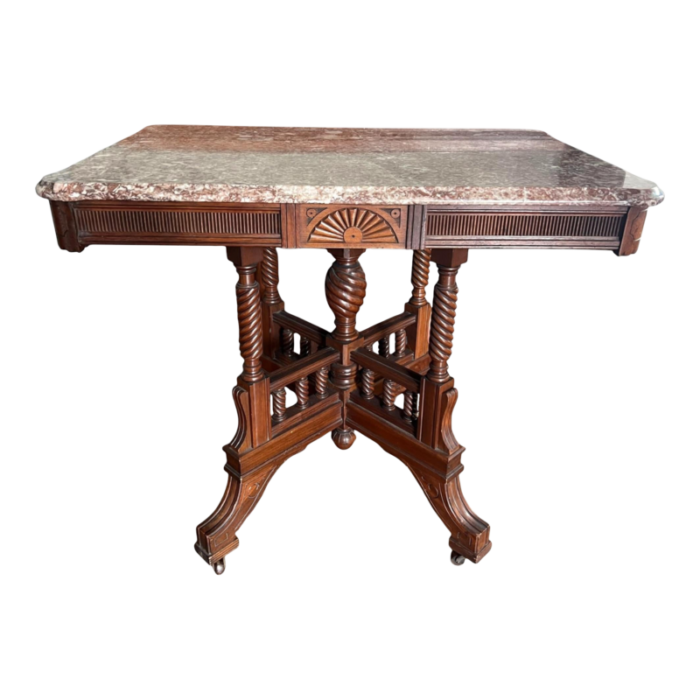 antique eastlake accent table with attractive barley twist legs and marble top 0639