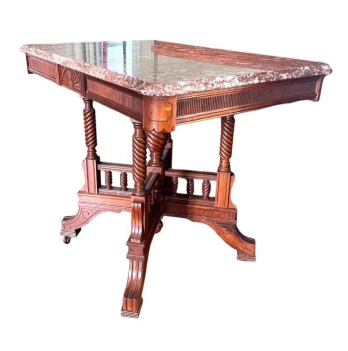 antique eastlake accent table with attractive barley twist legs and marble top 6164