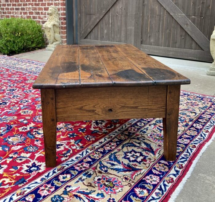 antique english coffee table farmhouse rustic oak drawers shaker legs mid 19th c 1038