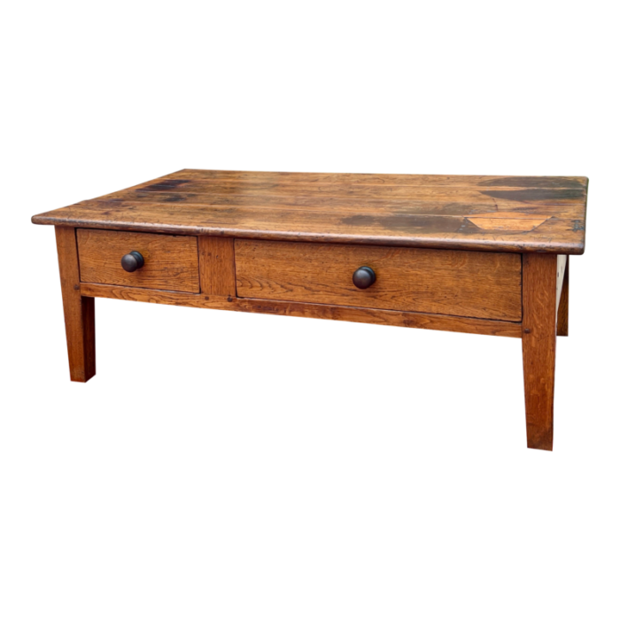 antique english coffee table farmhouse rustic oak drawers shaker legs mid 19th c 4237