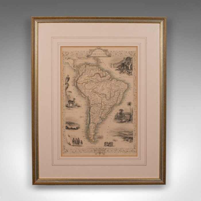 antique english lithography map of south america 1