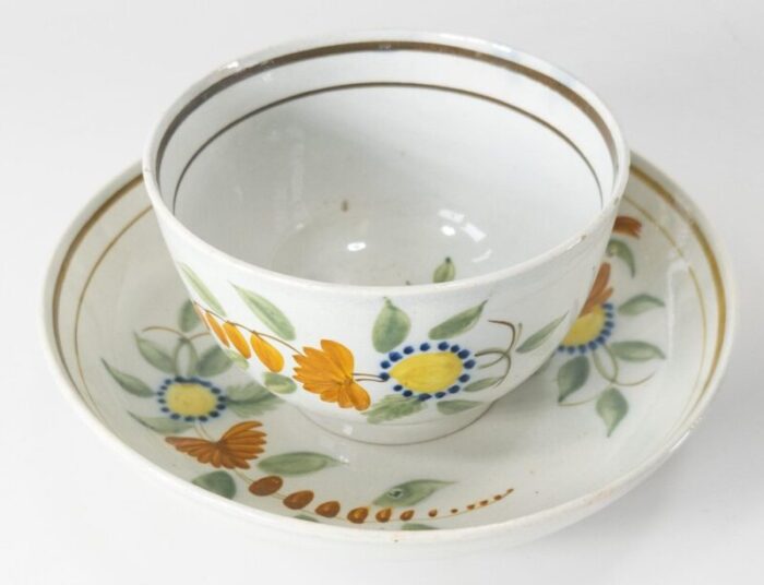 antique english pearlware teacup and saucer set of 2 3