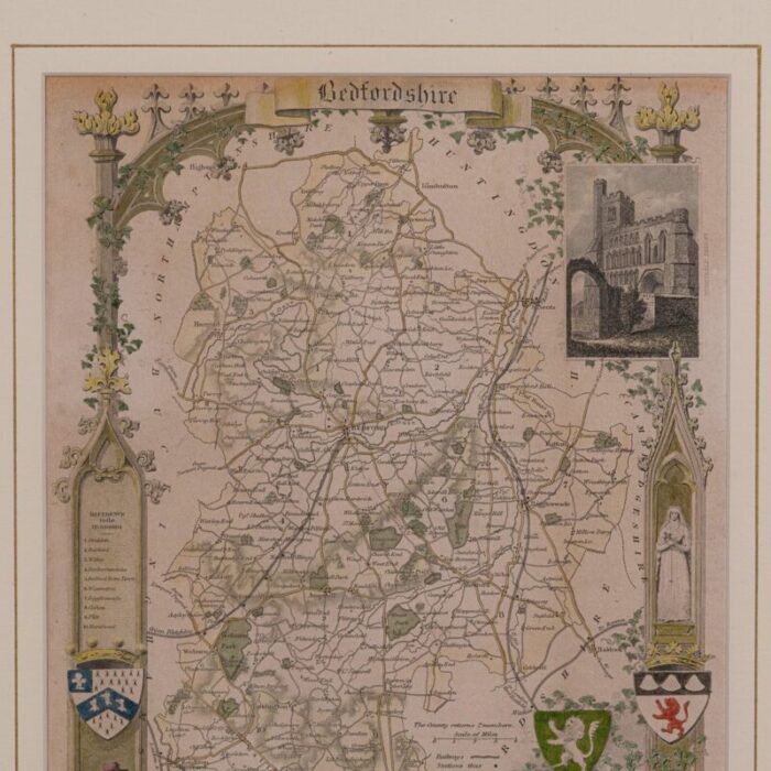 antique framed lithographic map of bedfordshire england 5