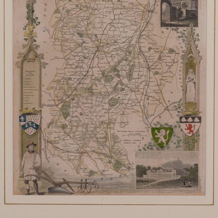 antique framed lithographic map of bedfordshire england 6