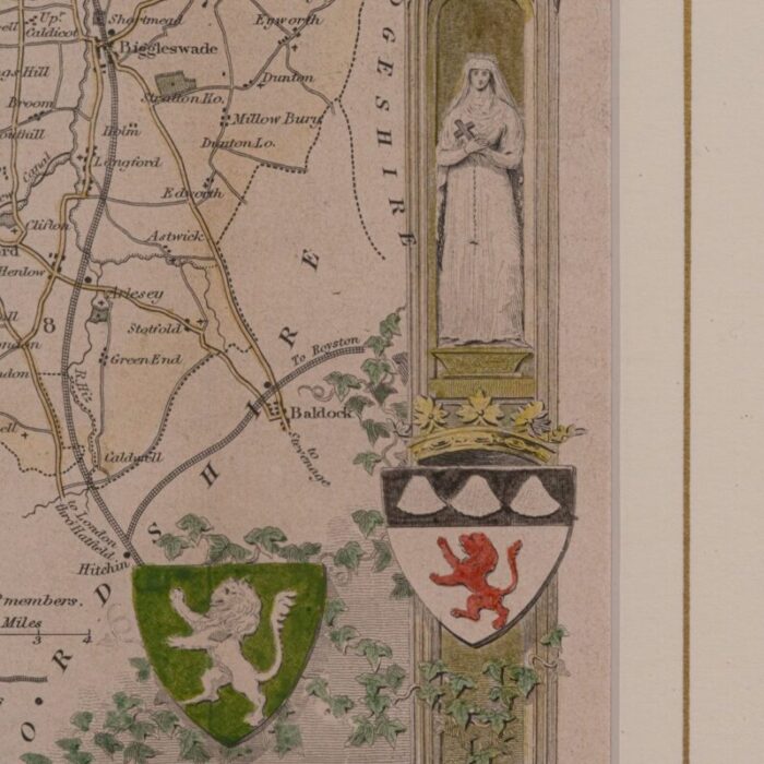 antique framed lithographic map of bedfordshire england 9