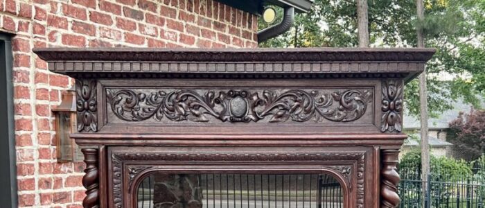 antique french bookcase cabinet display barley twist oak renaissance 19th c 4547