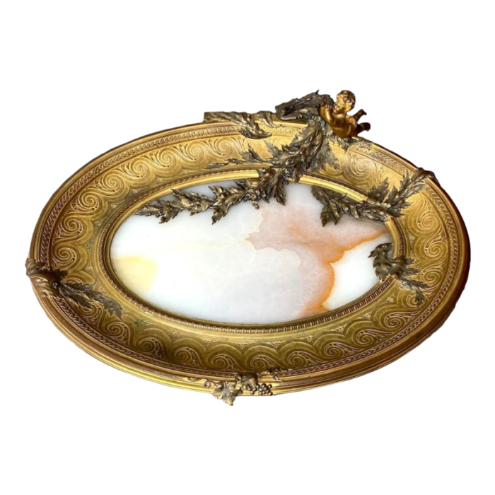 antique french bronze tray with alabaster centerpiece 19th century 0583