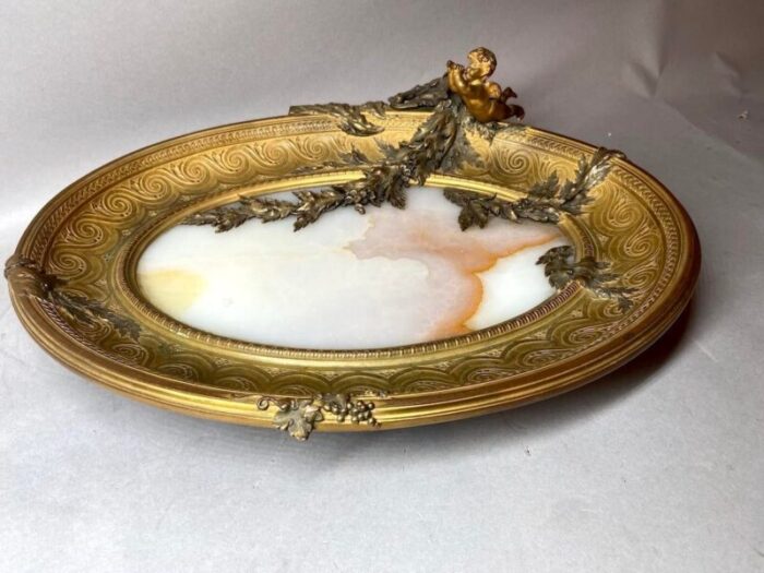 antique french bronze tray with alabaster centerpiece 19th century 5899