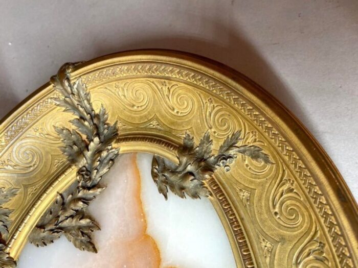 antique french bronze tray with alabaster centerpiece 19th century 6587