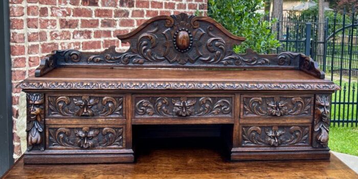 antique french desk library office barley twist renaissance revival oak 19th c 5143