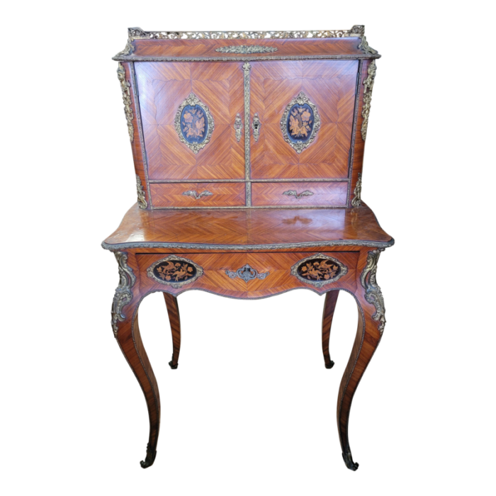 antique french inlaid and bronze writing desk 7319