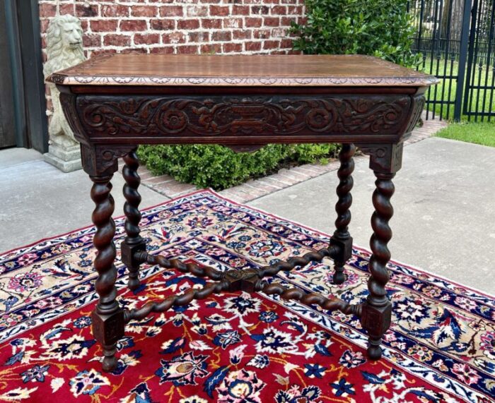 antique french parlor table barley twist renaissance revival cherubs oak 19thc 3338