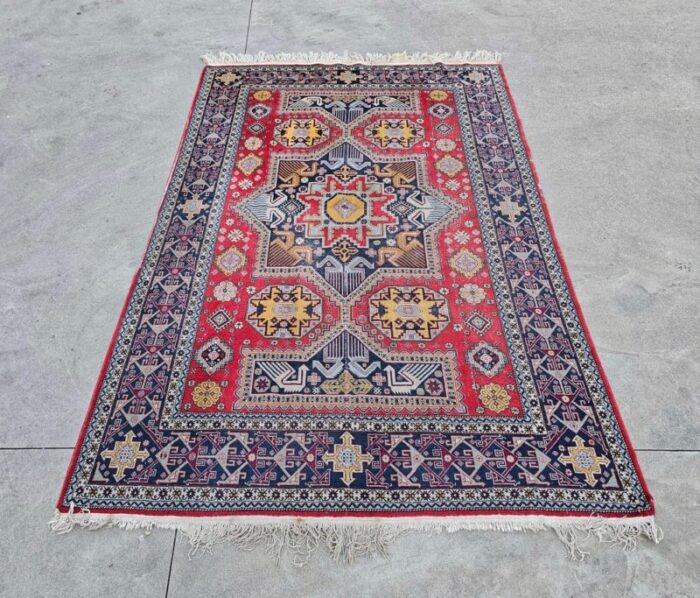 antique hand knotted kazak woolen rug 1890s 2