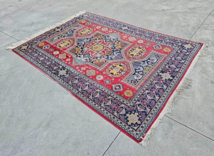 antique hand knotted kazak woolen rug 1890s 4