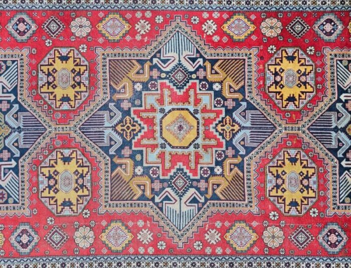 antique hand knotted kazak woolen rug 1890s 7