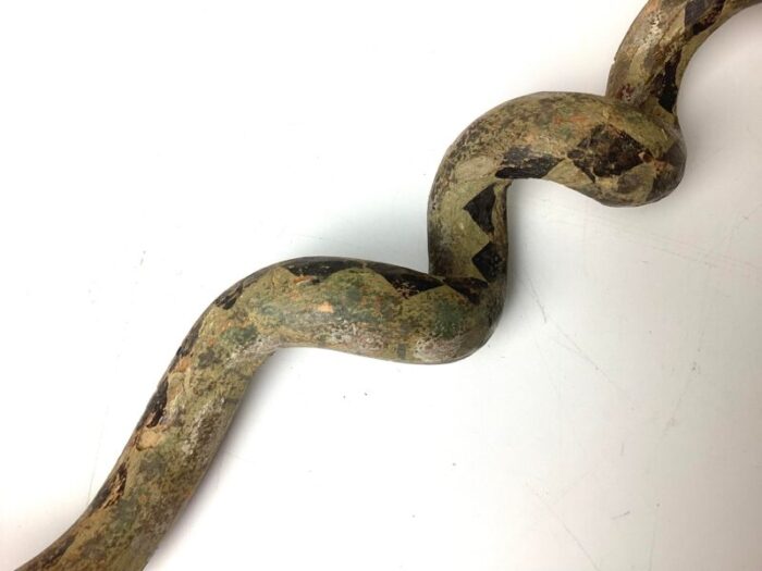 antique hand painted carved wood vine folk art snake 7836