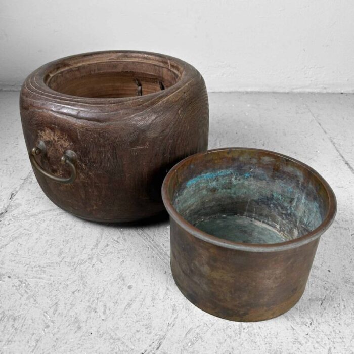 antique hibachi with wooden box japan 1920s set of 2 14