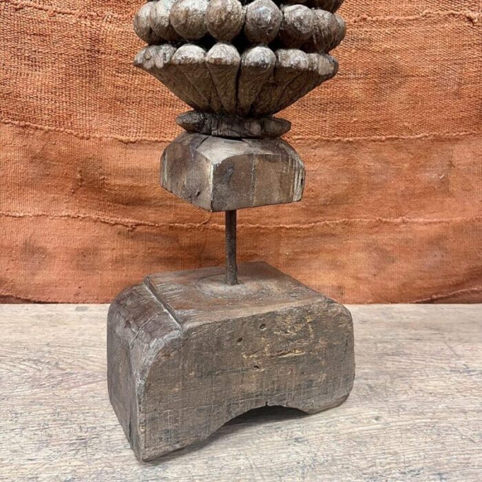 antique indian carved finial on a wooden base 0708