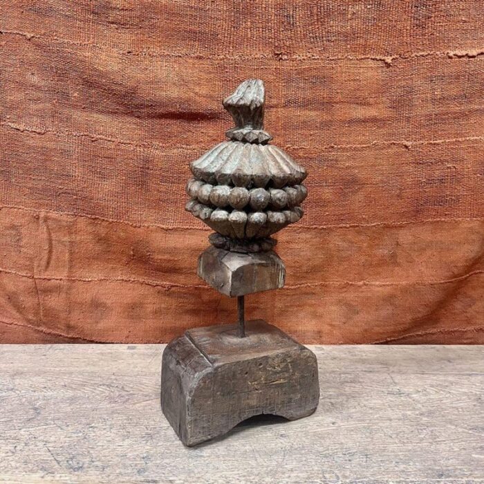 antique indian carved finial on a wooden base 3198