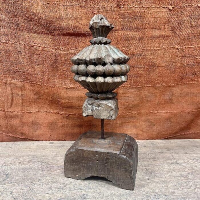 antique indian carved finial on a wooden base 3362