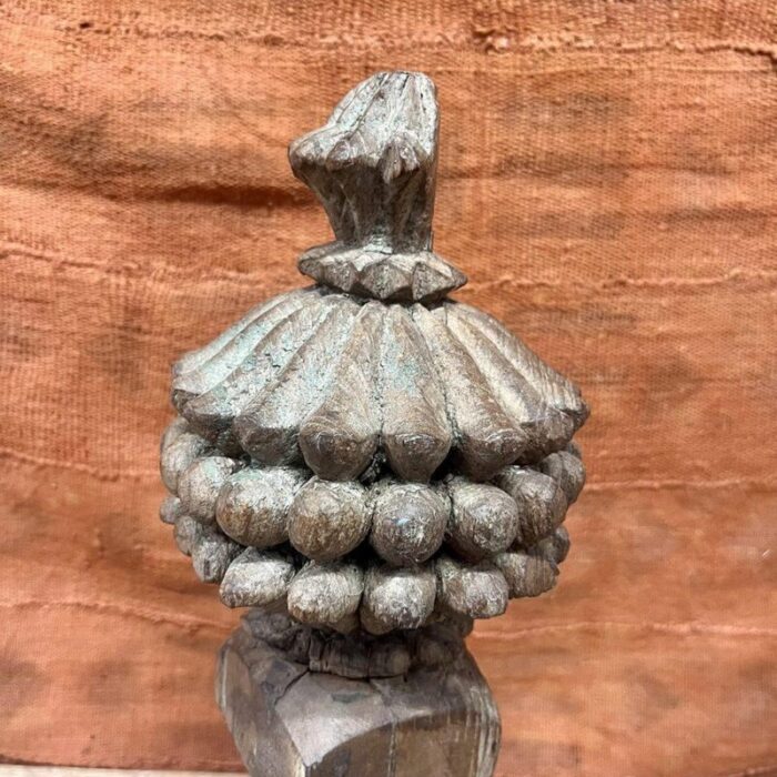 antique indian carved finial on a wooden base 5156