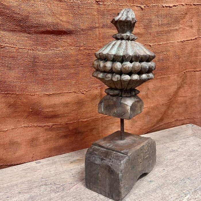 antique indian carved finial on a wooden base 6138